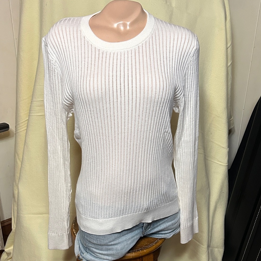 Loft Versa Chic Sheer White Knit Top Size Lg- stretch